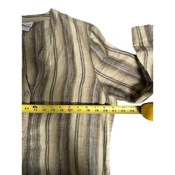 Nomadic Traders Women's 100% Linen Light Green Stripe Button Up Medium - Picture 5 of 8